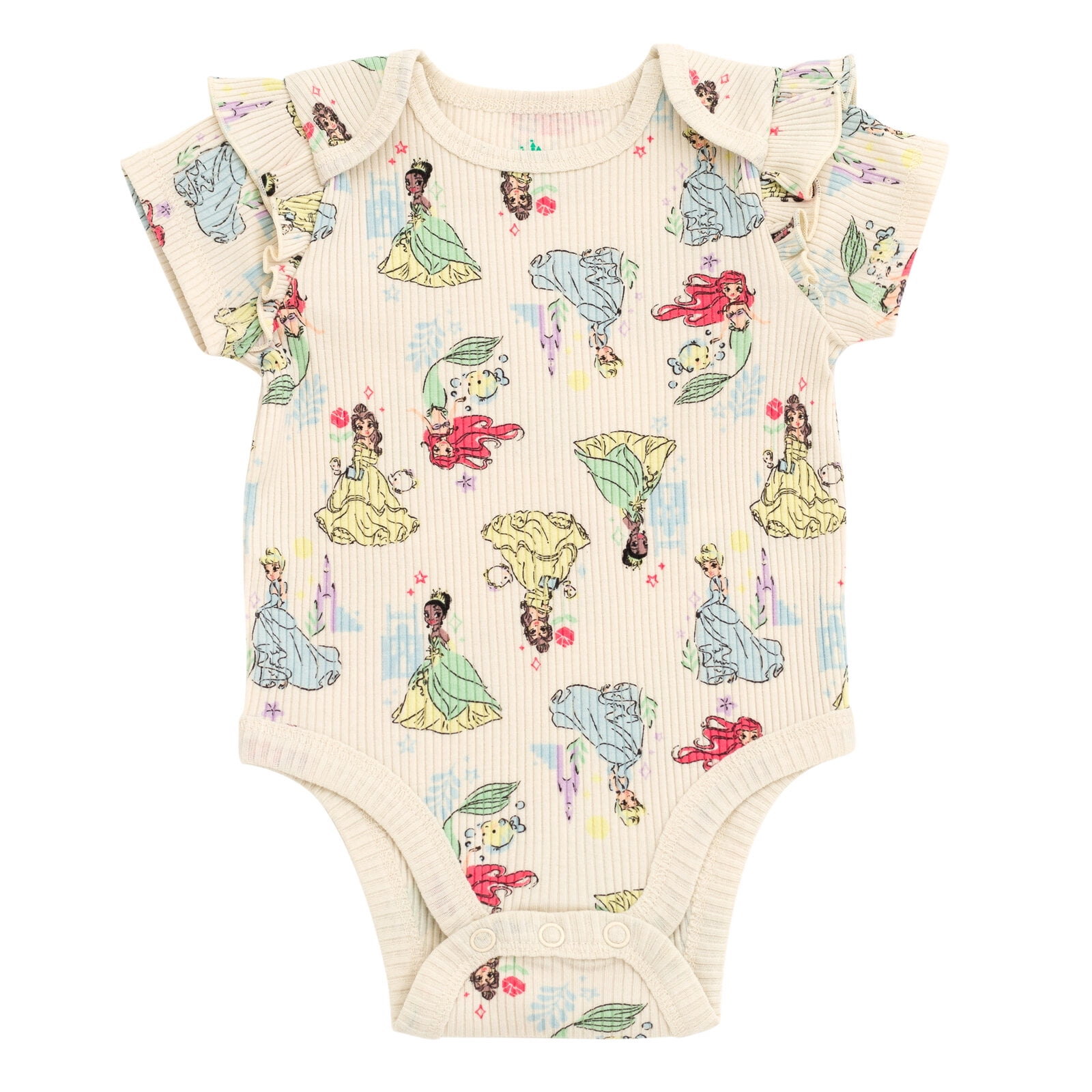 Disney Princess Belle Tiana Cinderella Ribbed Bodysuit, Shorts and Headband 3 Piece Outfit Set Newborn to Infant