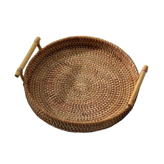 Tray Handmade Food Storage Holder with Handle Drink Snack Basket Organizer