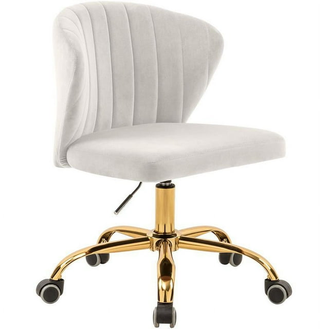 Meridian Furniture Finley Swivel Adjustable Cream Velvet and Gold Office Chair