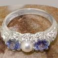 thumbnail image 5 of LBG British Made 9k White Gold Cultured Pearl & Tanzanite Womens Anniversary Ring - 33 size options - Size 7.75, 5 of 7