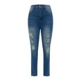 thumbnail image 4 of Women's Skinny Ripped Washed Jeans, Slim Fit Denim Pants with Distressed Details & Ankle-Length Casual Design,Light Blue L, 4 of 5