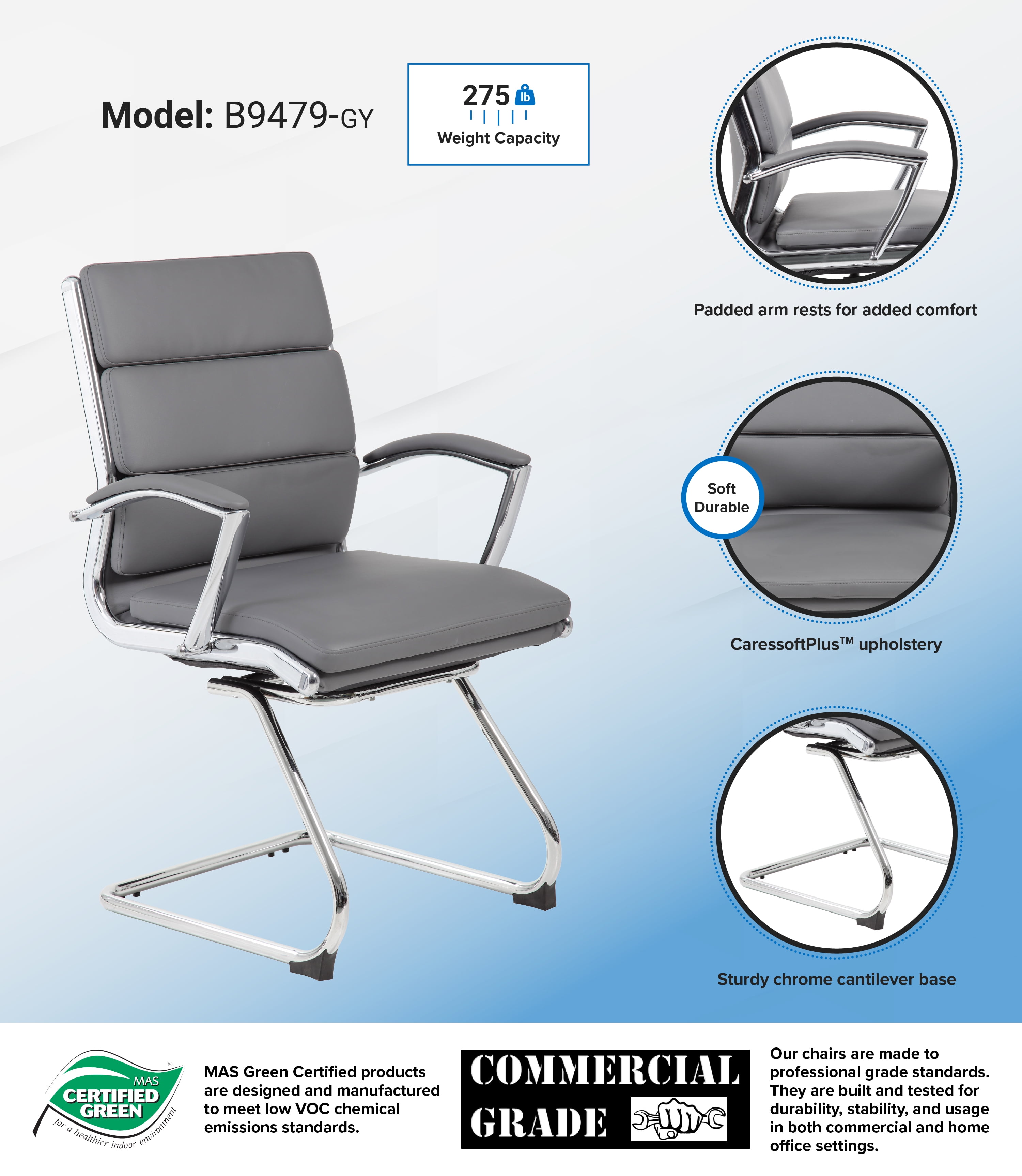 Boss Office Products Executive CaressoftPlus Chair with Metal Chrome Finish - Guest Reception Waiting Room Chair