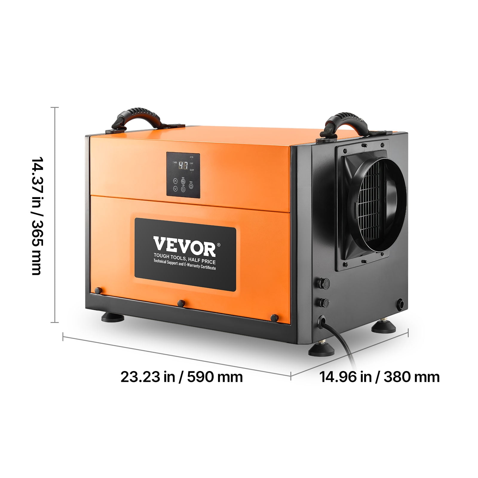 VEVOR 156 Pints Commercial Dehumidifier with Drain Hose, Portable Crawl Space Dehumidifiers for Basement Storage Room Industrial Grade,Auto Defrost/Drainage,Heavy-duty Galvanized Steel,LED Indicate