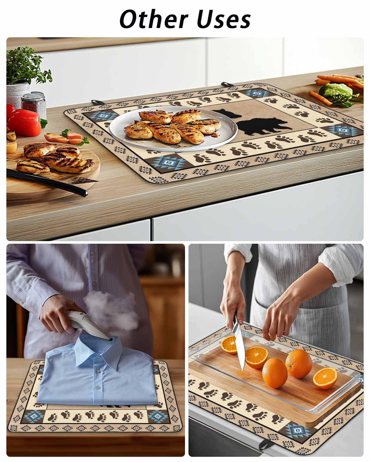 Stove Top Covers for Electric Stove, Farmhouse Bear Glass Stovetop Cover Protector, Country Vintage Animals Paw Print Brown Induction Cooktop Protector Oven Mat for Kitchen Countertop 24"x21"