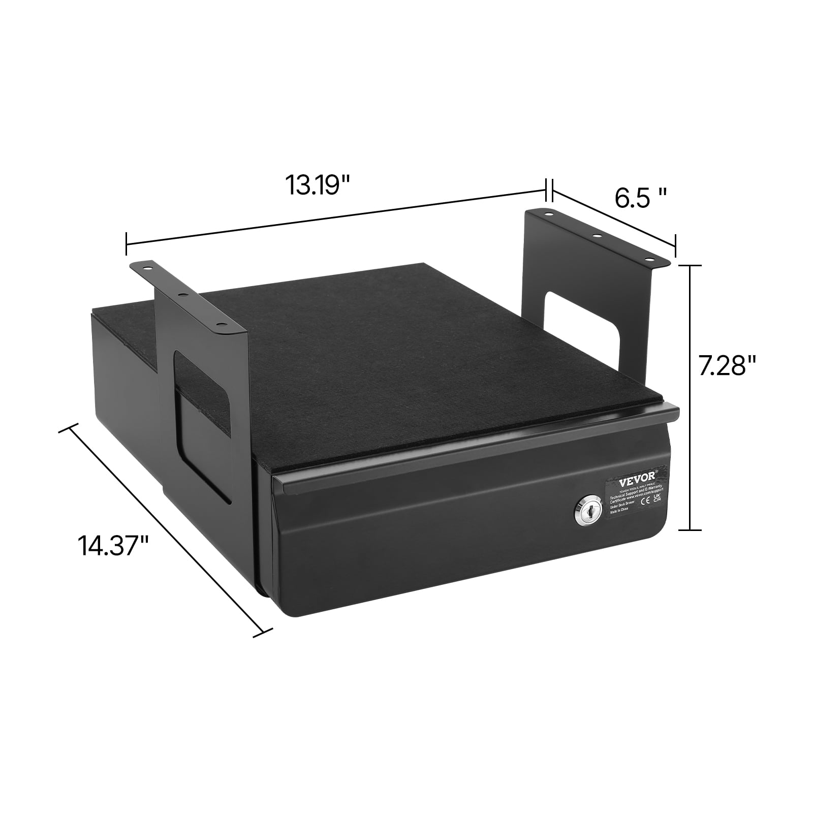 VEVOR 13" Wide Under Desk Drawer Slide Out, Under Desk Mount Pull Out Drawer Attachment, Hidden Desk Storage Organizer, Lockable Under Desk Pencil Drawer for Sit-Stand Workstation, 14x13x7 In