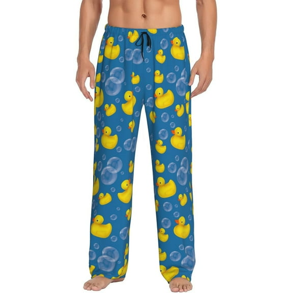 Logiee Rubber Duck Print Pajama Pants for Men,Men’s Pajama Bottoms,Mens PJ Pants with Pockets & Button Fly-Small