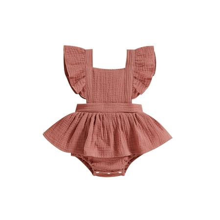 

Pudcoco Baby Girls Summer Backless Romper Dress Solid Cute Fly Sleeve Jumpsuit 0-24M