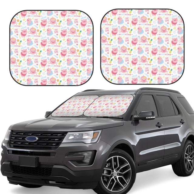 Fotbe Cute Pig Juego de 2 Piezas de Parasoles para Parabrisas | Bloqueador Solar para Auto | Accesorios Plegables para Protección Solar Interior-Large