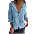 thumbnail image 3 of BiZtdJrK Linen Shirts Jacket for Women Long Sleeve Lapel Blazers Business Casual Work Office Suit Jackets Solid Button Open Front Cardigan Back to School Prime Sales Sky Blue M, 3 of 7