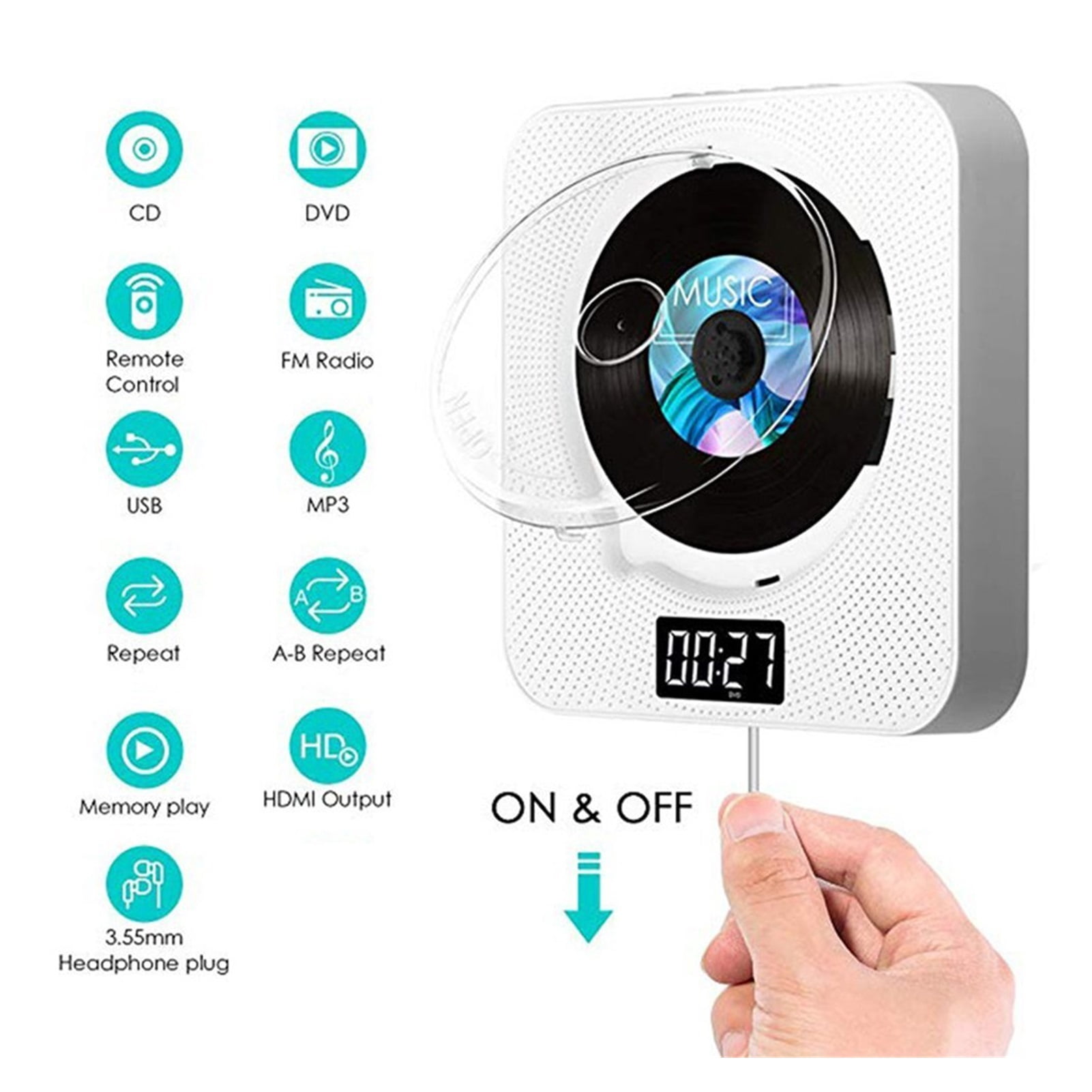 Portable DVD / CD Player BT Wall Mountable CD Music Player with Remote Control for TV Home CD Boombox ,Accurate Channel Search