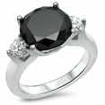thumbnail image 4 of HeartsAndYou 2.5ct Round Cut Black and White Moissanite Three Stone Ring 18k White Gold over Silver, 4 of 5