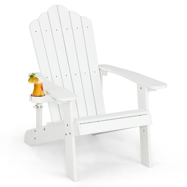 Costway Chaise Adirondack de Patio en HIPS avec Porte-Gobelet, Résistante aux Intempéries, Extérieur, 380 Lb, Blanche