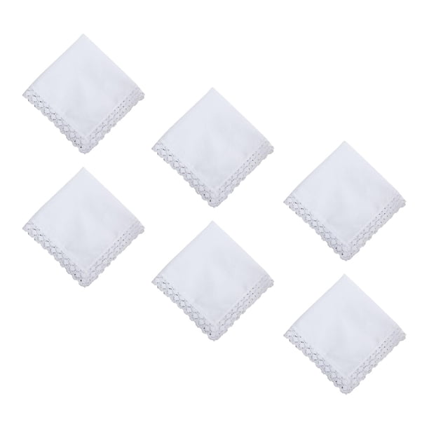 Paquete de 6 pañuelos de encaje blanco liso, cuadrados de bolsillo, pañuelos de boda de 24,5 cm, pañuelos blancos para manualidades, suministros de bo