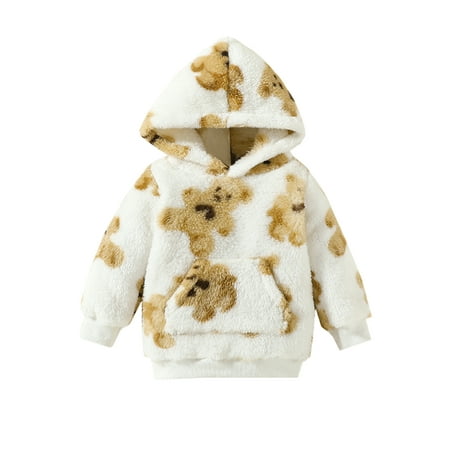 

Wrcnote Newborn Sherpa Swearshirts Hooded Fleece Hoodies Cartoon Print Jumper Top Playing Cute Fuzzy Pullover Long Sleeve White 18-24M