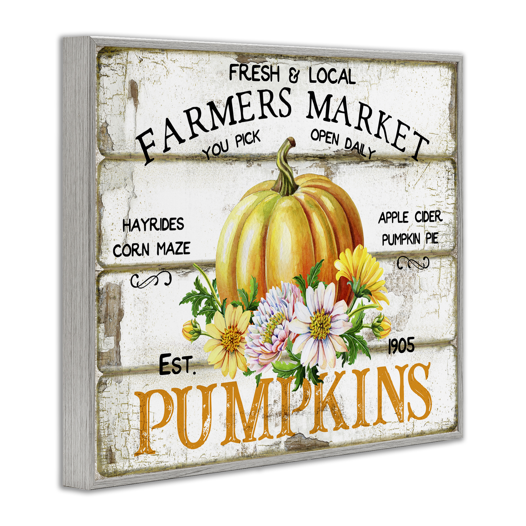 Stupell Industries Rustic & Floral Farm Market Holiday Painting Gray Framed Art Prints Wall Art, 20 x 16