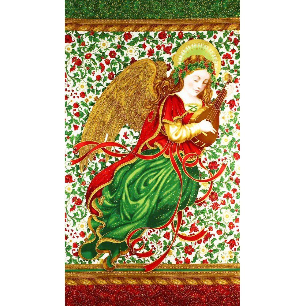 Holiday Flourish, Metallic Angel Fabric Panel 24"