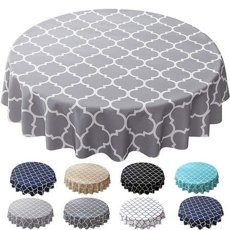 

Goory Polyester Round Tablecloths Gray Classic Moroccan Pattern Spillproof Waterproof Elastic Large Table Cover 40 Round