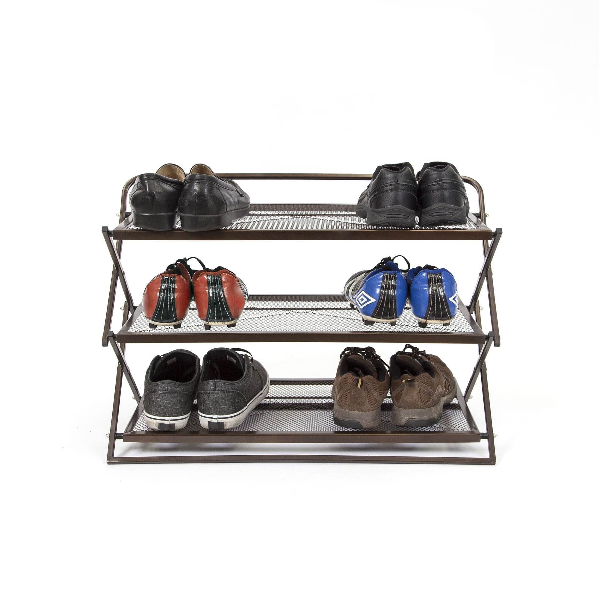 Origami Group RSS03BRO Sturdy Metal 3 Tier Foldable Closet Shoe Rack