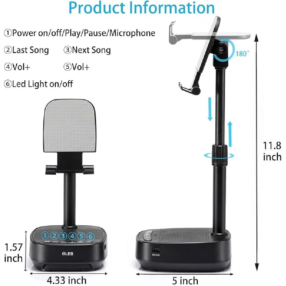 Gifts for Men Women, Adjustable Cell Phone Stand with Wireless Bluetooth Speaker(7-11''Height), Unique Birthday Gifts for Dad Mom Him, Phone Holder Led Color Light for iPhone/Android/Tablets