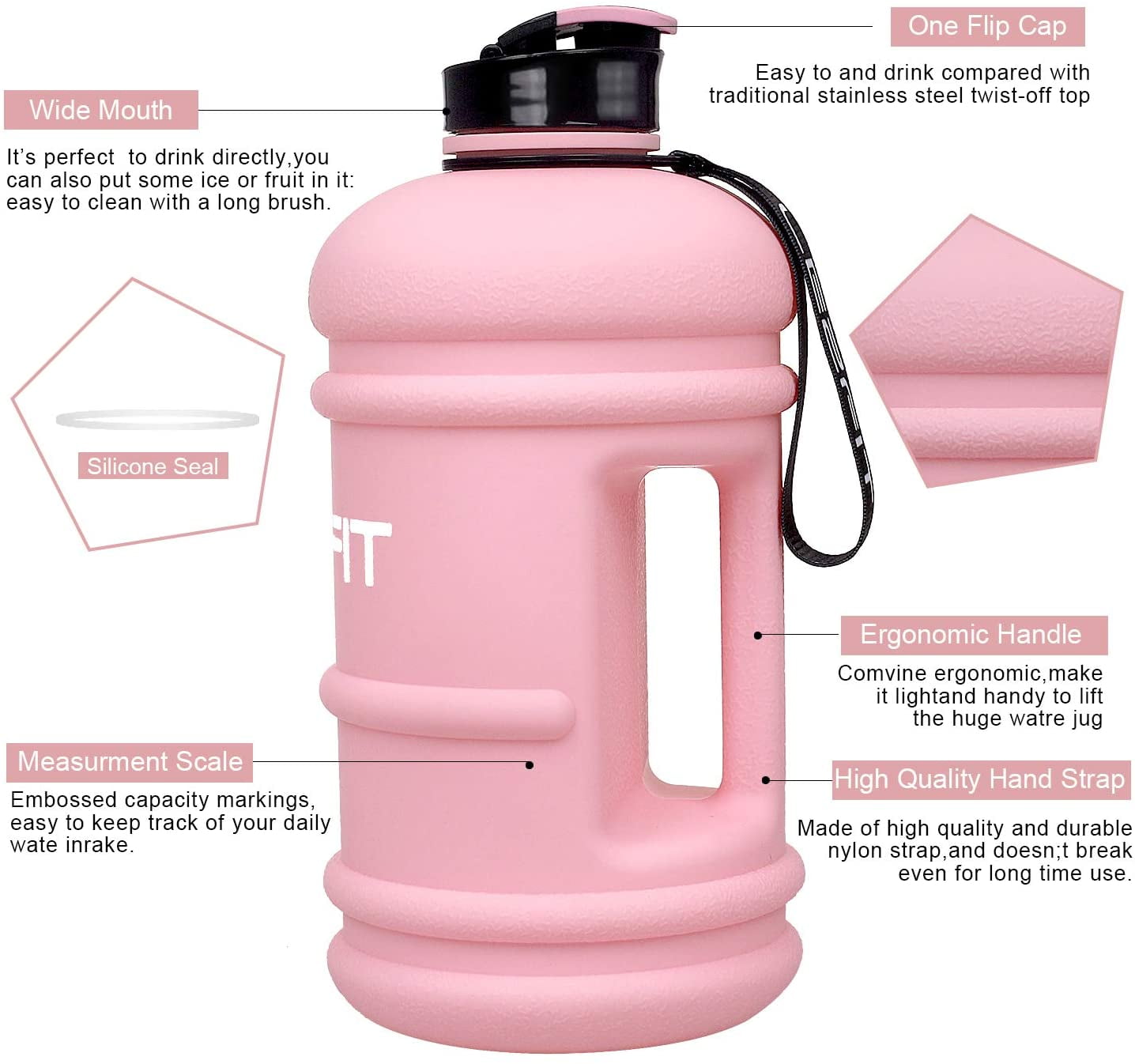 LEZFIT Water Jug 2.2L Big Water Bottle Large Capacity BPA Free Leakproof Half