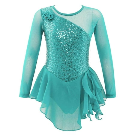 

DPOIS Kids Girls Sequins Figure Ice Skating Dress