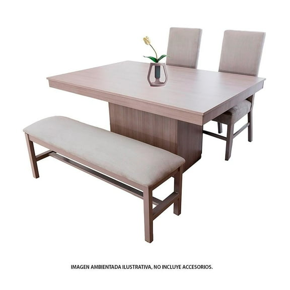 Comedor 2 sillas y 1 Banca con Mesa Rectangular Gris con Café Camacho