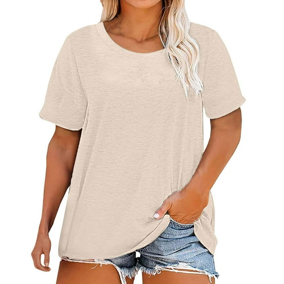 Yubnlvae Plus Size Loose T-Shirts for Women - 2025 Summer Round Neck Casual Tops (Breathable Cotton, S-5XL) Beige L