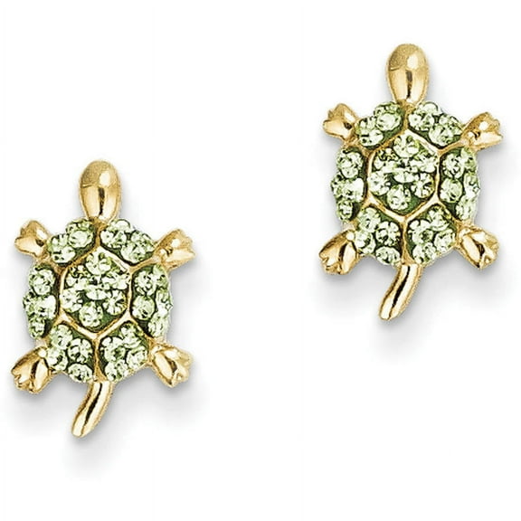 Primal Gold 14 Karat Yellow Gold Light Green Crystal Turtle Post Earrings