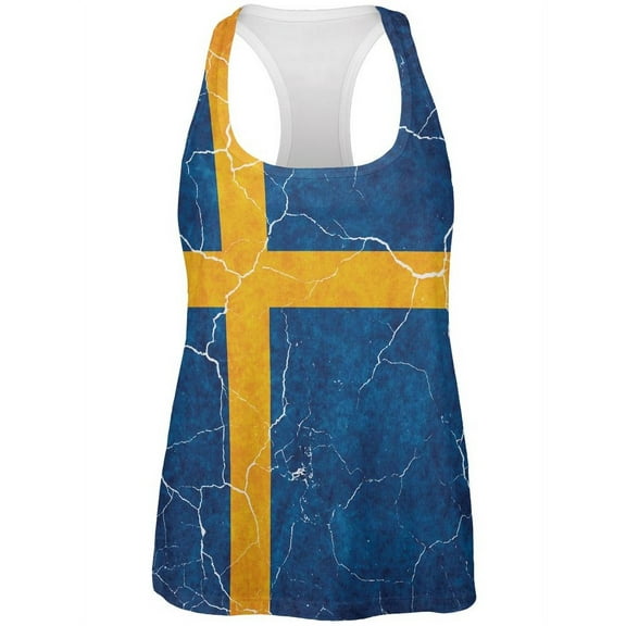 Distressed Swedish Flag All Over Womens Work Out Tank Top Multi 2XL