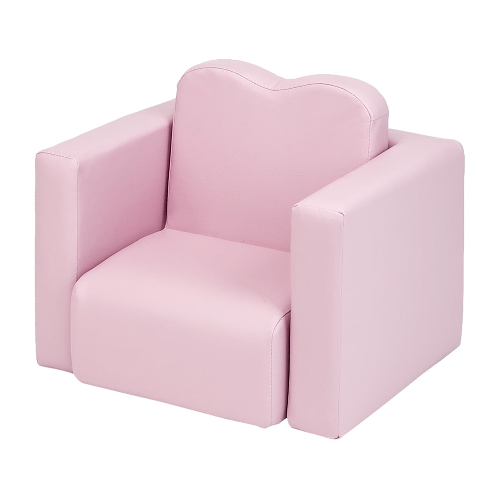 ONEP Cute Kids Mini Sofa Pink Multifunctional 2 in 1 Children's Table and Chair Set High Resilience Sponge PVC Solid Wood Frame Children's Armchair Cartoon Single Table Stool Sets 
