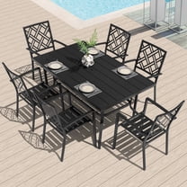 Nuu Garden 7-Piece Metal Patio Dining Set, Rectangle Patio Dining Table with 1.6'' Umbrella Hole and 6 Stackable Patio Dining Chairs, All Weather Patio Furniture Set, Slatted Design, Black