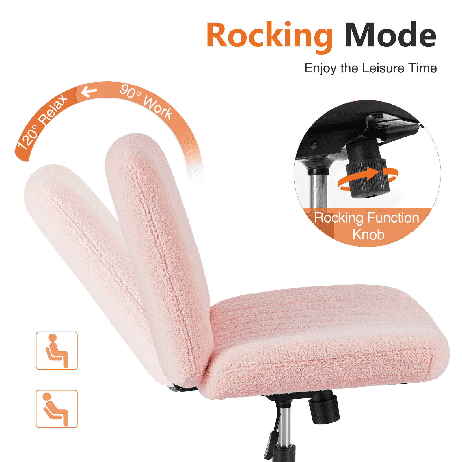 MAYEERTY Office Desk Vanity Chair Cross Legged Armless Swivel Fabric Height Adjustable Wide Seat with Replaceable Wheels/Fixed Base, Comfy Task Chair Padded