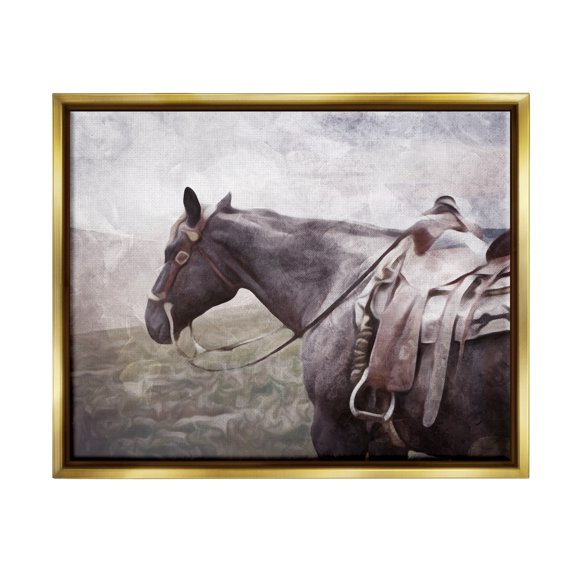 Stupell Industries Horse with Saddle Animals & Insects Painting Gold Floater Framed Canvas Art Print Wall Art, 31 x 25