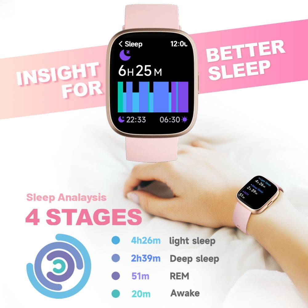 TOOBUR Smart Watch for Women, 1.83" Fitness Tracker Watch with Step Tracker/Pedometer/Sleep, IP68 Waterproof Smartwatch Calls Compatible iOS Android Pink