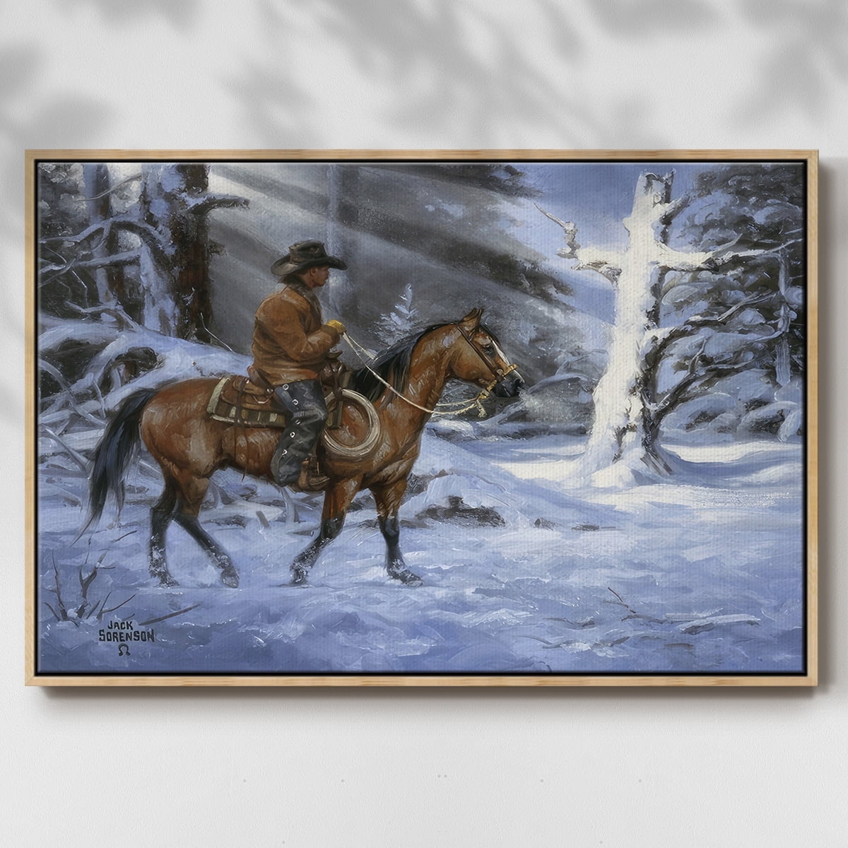 Silent Night, Holy Night - Framed Gallery Wrapped Holiday Canvas - 17 x 25 - Natural Wood Frame