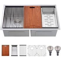 33 Inch Undermount Kitchen Sink Double Bowl Workstation, 33x19 Undermount Workstation Double Bowl Kitchen Sink, 16 Gauge Stainless Steel Divide Kitchen Sink with Cutting Board