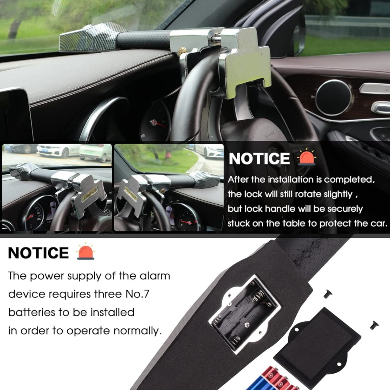 Steering Wheel Lock with Alarm,Heavy Duty Anti-Theft Car Device Car Lock Car Theft Prevention Universal Fit for Vehicle Truck Van SUV Car Security with 2 Keys