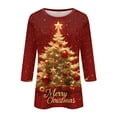 thumbnail image 4 of Fabrcox S-5xl Christmas Snowflake Printed Graphic T Shirts for Women Xl Oversized 3/4 Sleeve Tops Round Neck Holiday Tunic Lightweight Basic Tops Wine S, 4 of 6