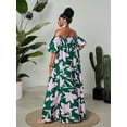thumbnail image 2 of Plus Size Multicolor Floral Off Shoulder Puff Sleeve Maxi Dress For Vacation Party Date Night, 2 of 8