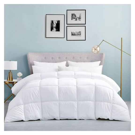 Luxurious Palatial/Super King Size Hard-to-FIND 85 Oz Fill Weight Goose Down Alternative Comforter, 600 Thread Count 100% Egyptian Cotton Cover, 750 Fill Power, Solid White Color