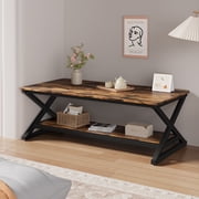 47 inch Rectangle Coffee Table, 2-Tier Wooden Rustic Brown Coffee Tables for Living Room, Modern Center Table for Small Space, Apartment, Office