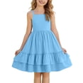 thumbnail image 2 of ATOGUTA Sun Dresses for Girls Vacation Blue Sleeveless Ruffle Flowy Summer Casual Beach Hawaiian Vacation Dresses 4T-15, 2 of 7