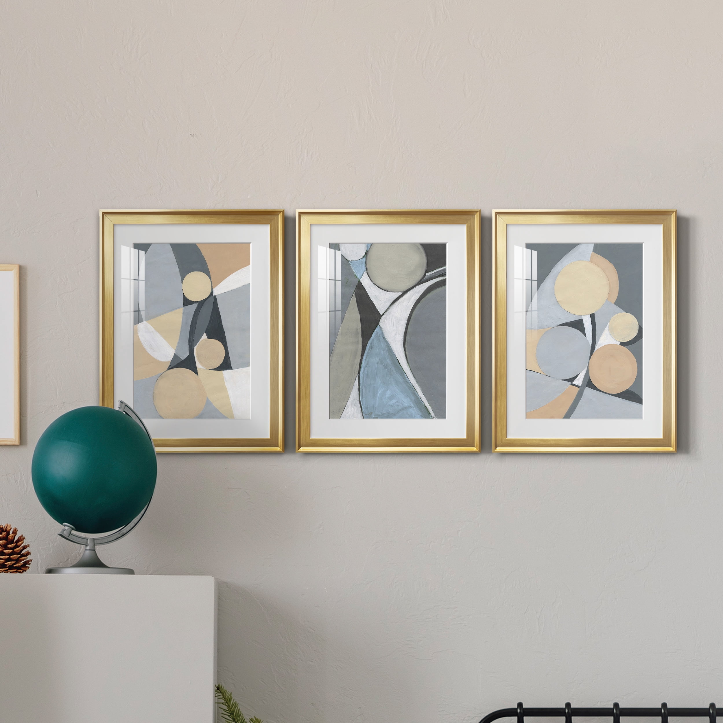 &nbsp;A Soft Jeweled Geometric II Premium Framed Prints Set of 3 - Ready to Hang - 22 x 30 Each - Gold Frame