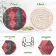 thumbnail image 4 of Yayeee 6 PCS Drink Coasters with Holder Set Woven Absorbent Round Tabletop Hot Pad, Vibrant Green Tartan Pattern, 4 of 7