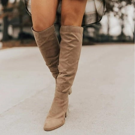 

Women Over the Knee Boots Block Winter Thigh High Suede Low Above Flat Long Best Autumn Comfort Pointed toe Khaki Brown Black