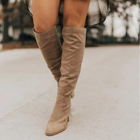 

Women Over the Knee Boots Block Winter Thigh High Suede Low Above Flat Long Best Autumn Comfort Pointed toe Khaki Brown Black