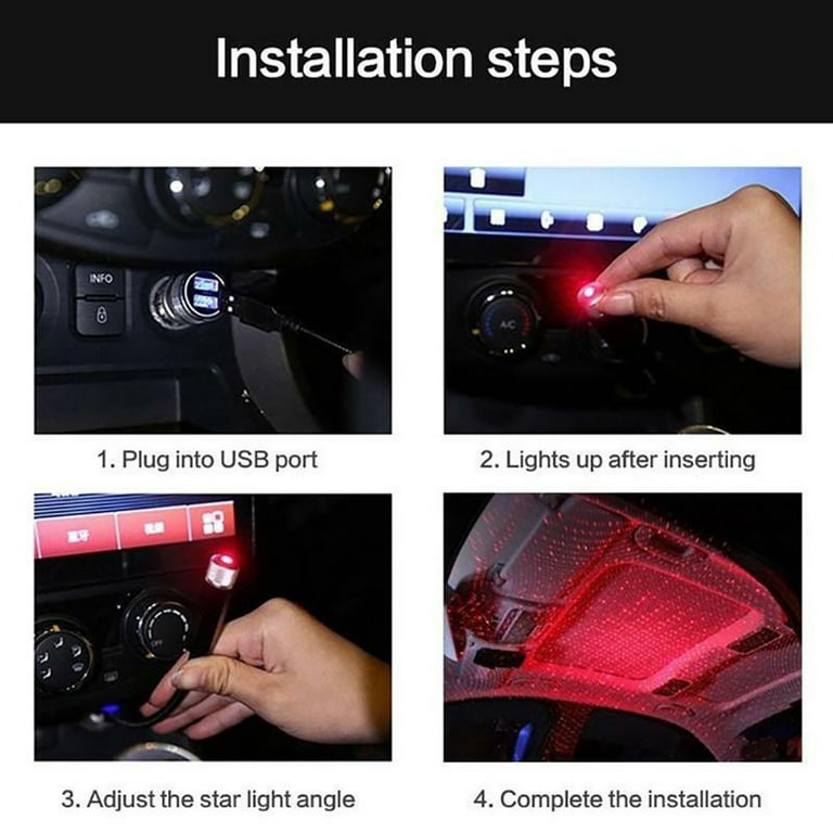 USB Car LED Interior Lights, Car Roof Celling Red Star Atmosphere
