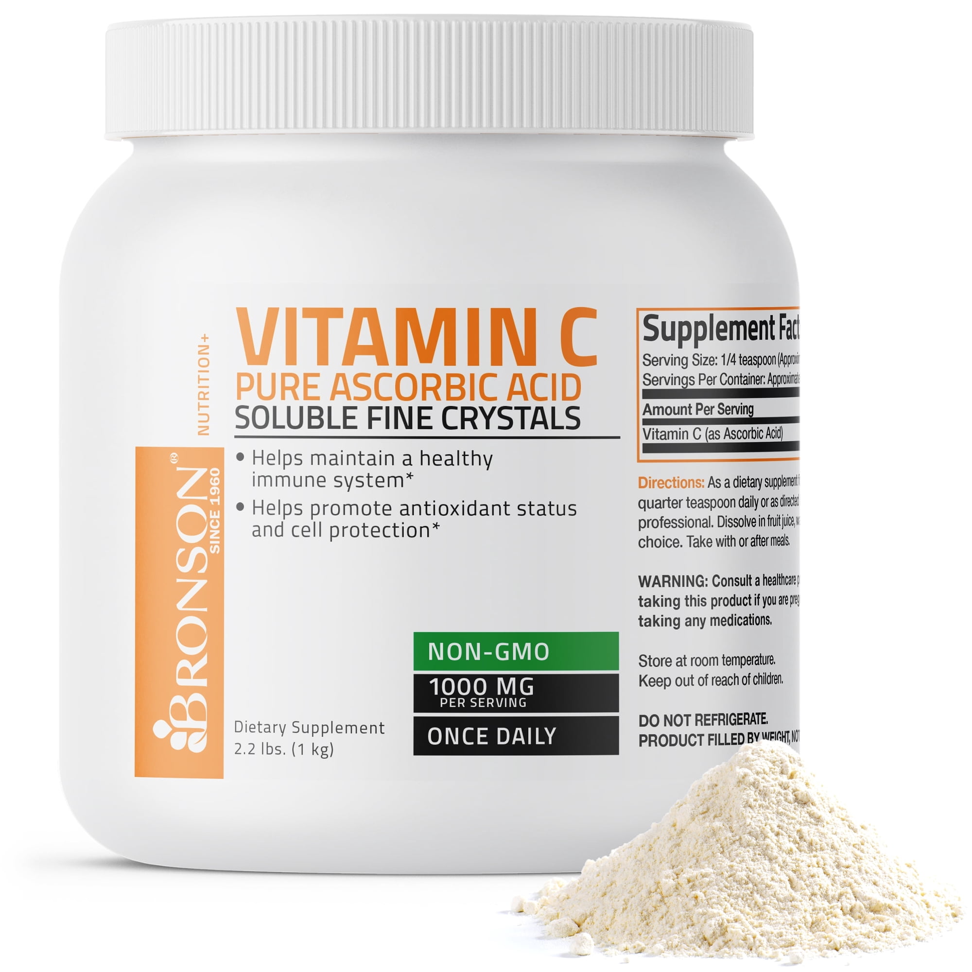 Bronson Vitamin C Powder Pure Ascorbic Acid Soluble Fine Non GMO Crystals – Healthy Immune System – Powerful Antioxidant, 2.2lb