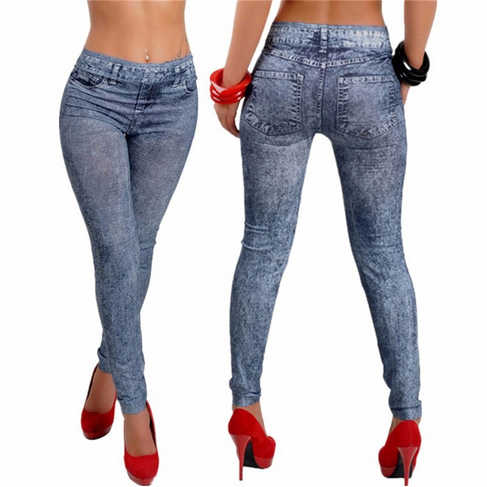 Puloru 2020 Spring Autumn New Fashion Skinny Slim Thin High Elastic Waist Washed Jeans leggings Pencil Pants Denim Leggings For Women - image 3 of 7