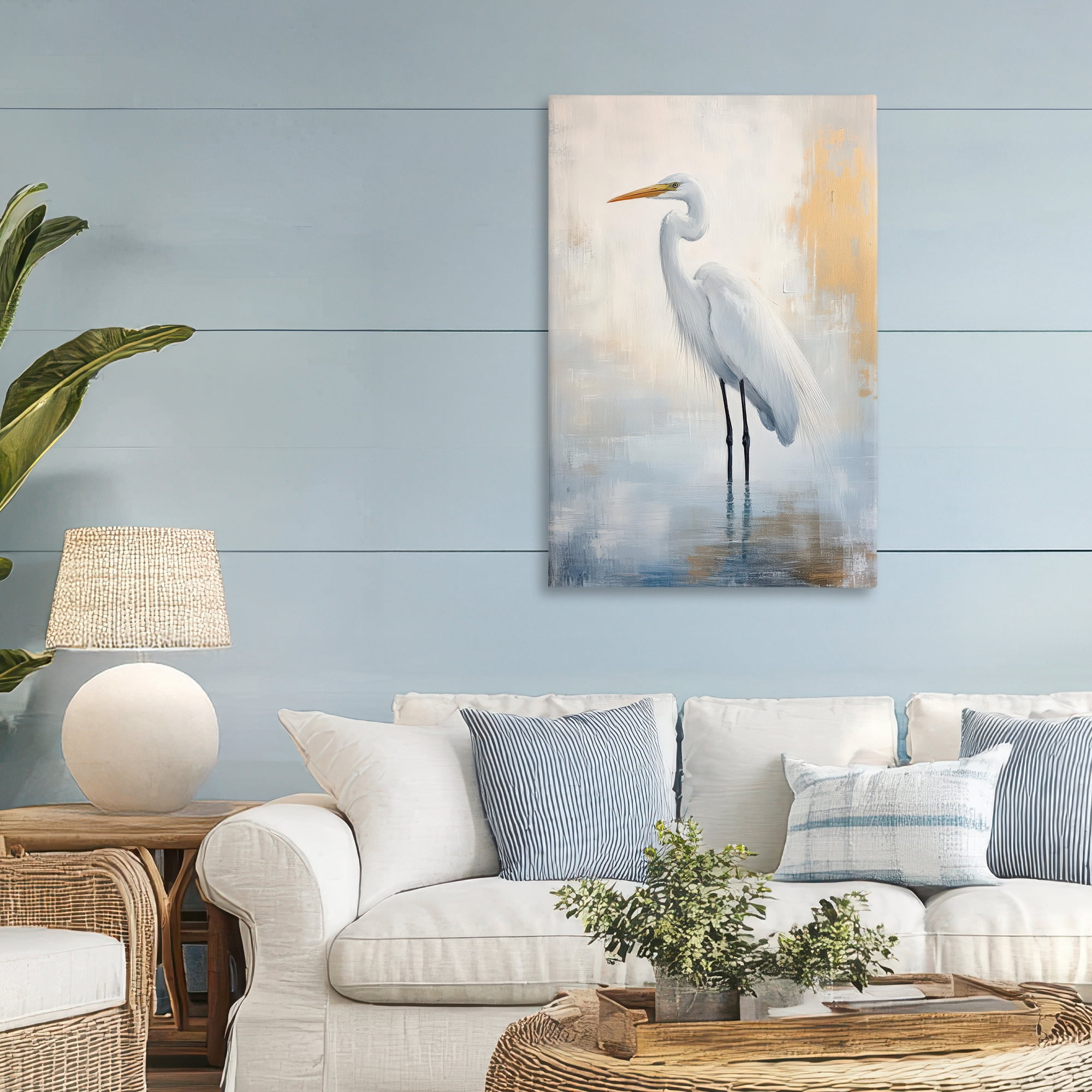 Stupell Industries Distressed Egret with Misty Reflection Canvas Wall Art, design by Petal Prints Design